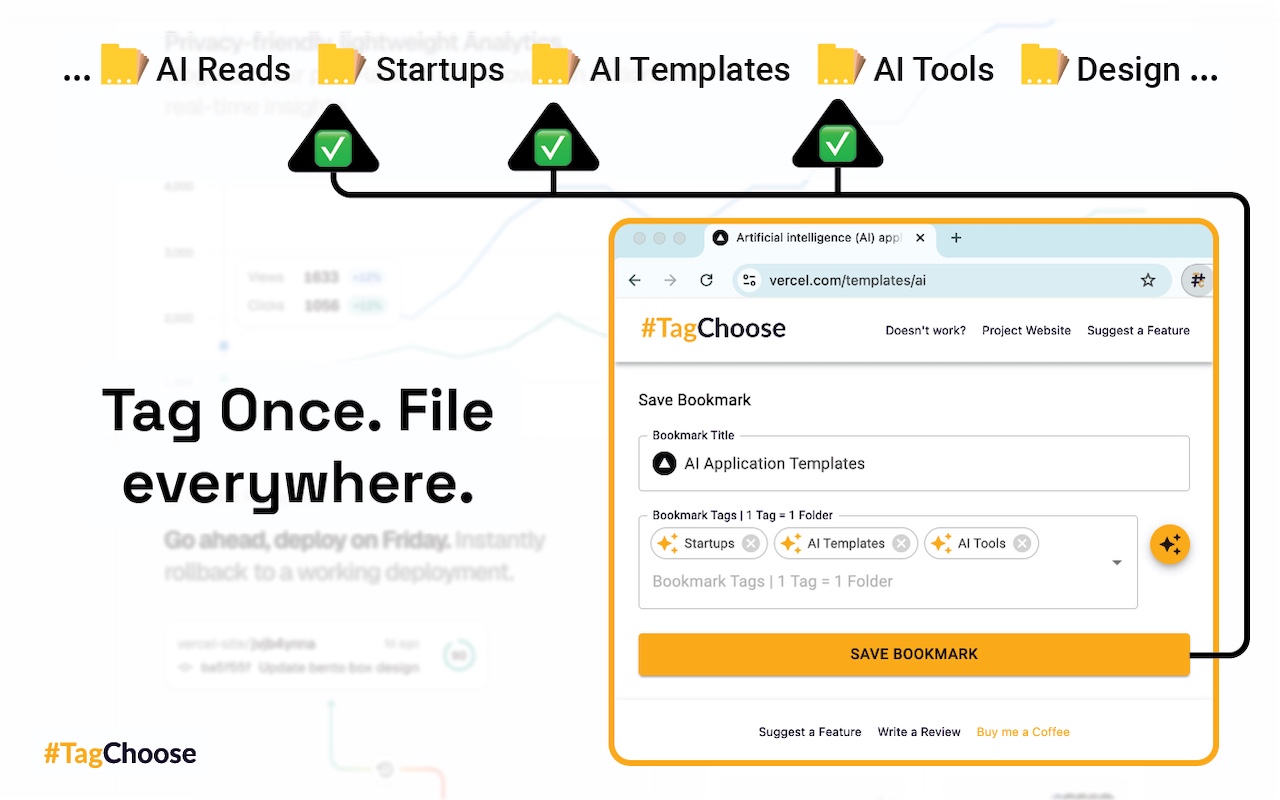 Existing TagChoose screenshot showing one bookmark saved in several Chrome folders
